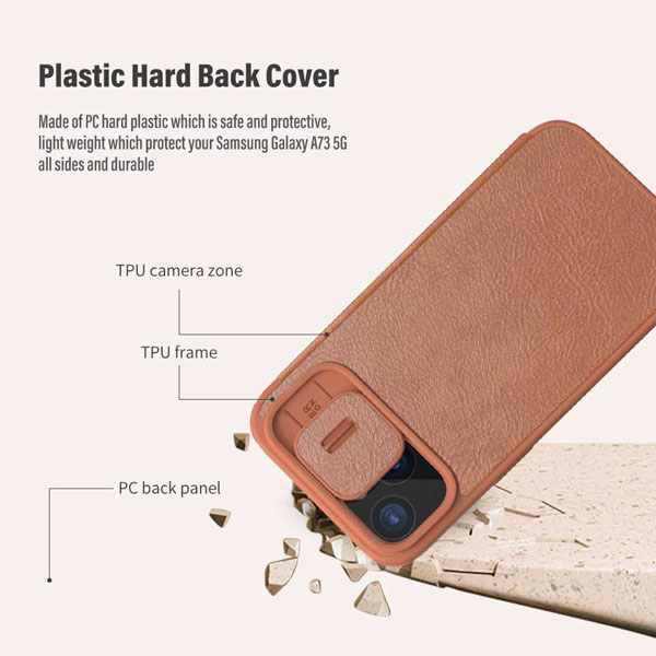 خرید کیف چرمی محافظ دوربین دار iPhone 15 مارک نیلکین مدل Qin Pro Leather Case
