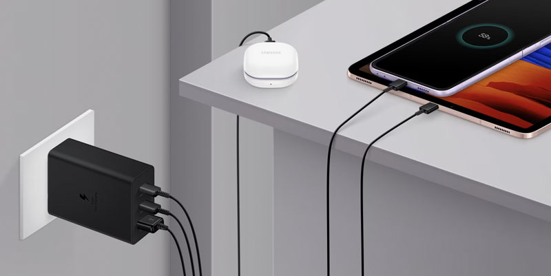 خرید شارژر سریع دیواری 65W اصلی سامسونگ با سه پورت خروجی Samsung 65W Power Adapter Trio