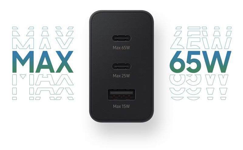 خرید شارژر سریع دیواری 65W اصلی سامسونگ با سه پورت خروجی Samsung 65W Power Adapter Trio
