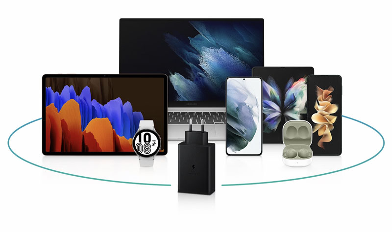 خرید شارژر سریع دیواری 65W اصلی سامسونگ با سه پورت خروجی Samsung 65W Power Adapter Trio