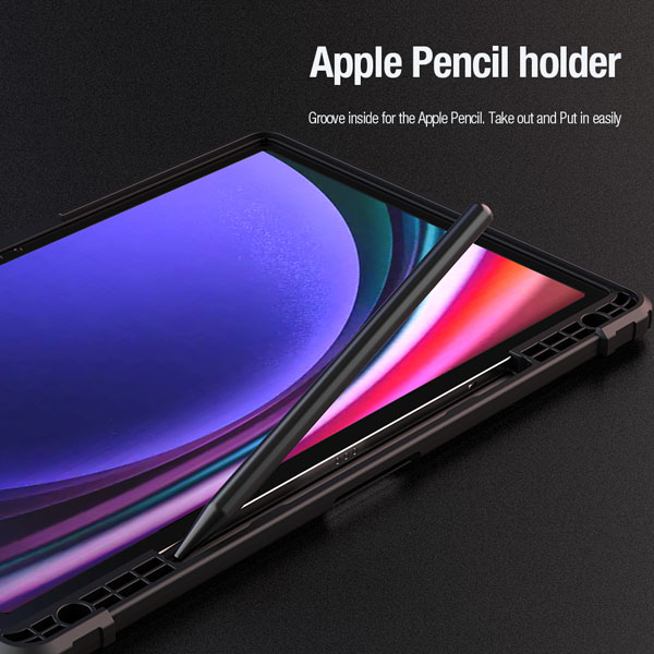 خرید فلیپ کاور چرمی پشت شفاف ایربگ دار استند تاشو چند زاویه Samsung Galaxy Tab S9 Plus مارک نیلکین مدل Bumper Pro