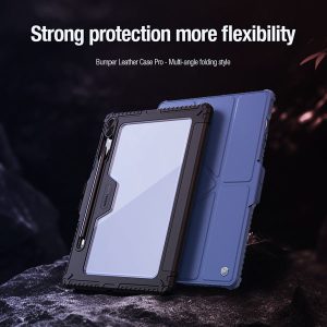 خرید فلیپ کاور چرمی پشت شفاف ایربگ دار استند تاشو چند زاویه Samsung Galaxy Tab S9 Plus مارک نیلکین مدل Bumper Pro