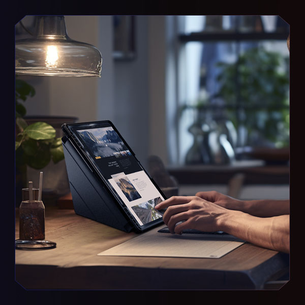 خرید فلیپ کاور چرمی پشت شفاف ایربگ دار استند تاشو چند زاویه Samsung Galaxy Tab S9 Plus مارک نیلکین مدل Bumper Pro