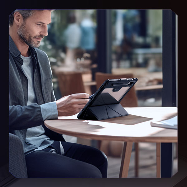 خرید فلیپ کاور چرمی پشت شفاف ایربگ دار استند تاشو چند زاویه Samsung Galaxy Tab S9 Plus مارک نیلکین مدل Bumper Pro