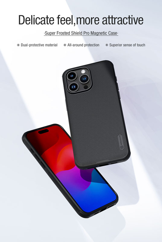 خرید قاب ضد ضربه مگنتی نیلکین iPhone 15 Pro مدل Super Frosted Shield Pro Magnetic