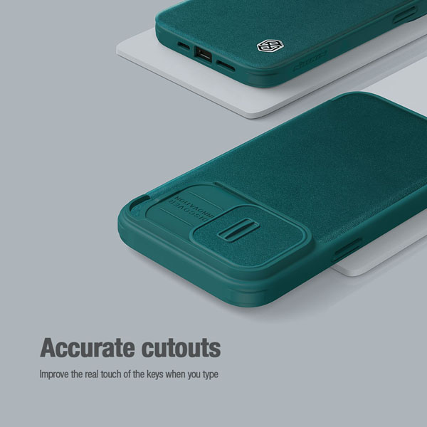 خرید کیف چرم و پارچه نیلکین iPhone 15 Pro مدل Qin Pro Plain Leather + Cloth Case