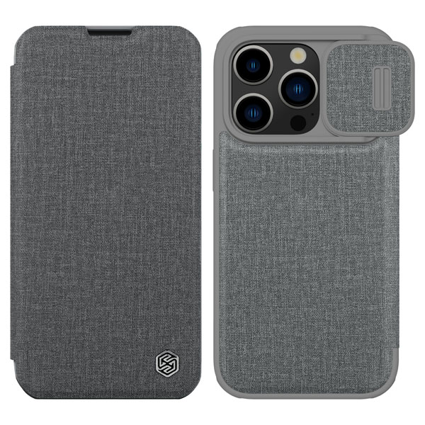 خرید کیف چرم و پارچه نیلکین iPhone 15 Pro مدل Qin Pro Plain Leather + Cloth Case