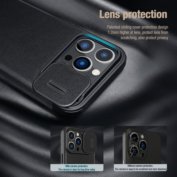 خرید کیف چرم و پارچه نیلکین iPhone 15 Pro مدل Qin Pro Plain Leather + Cloth Case