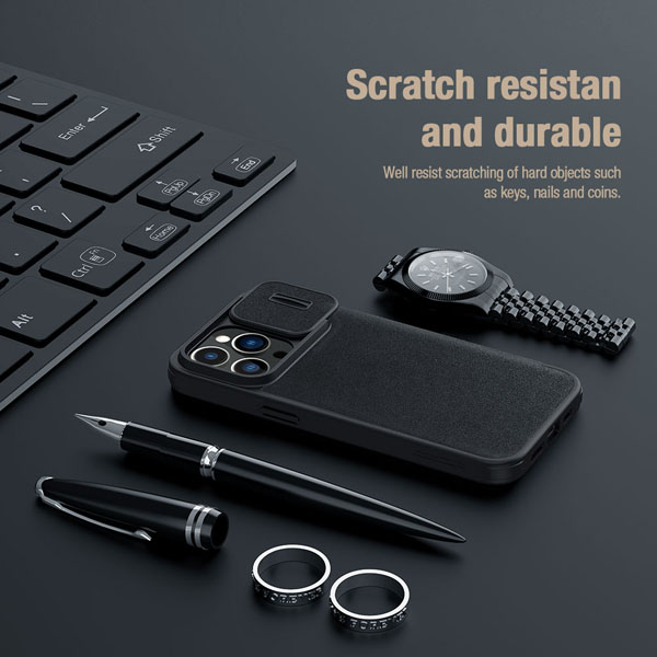 خرید کیف چرم و پارچه نیلکین iPhone 15 Pro مدل Qin Pro Plain Leather + Cloth Case