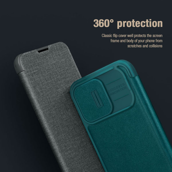 خرید کیف چرم و پارچه نیلکین iPhone 15 Pro مدل Qin Pro Plain Leather + Cloth Case