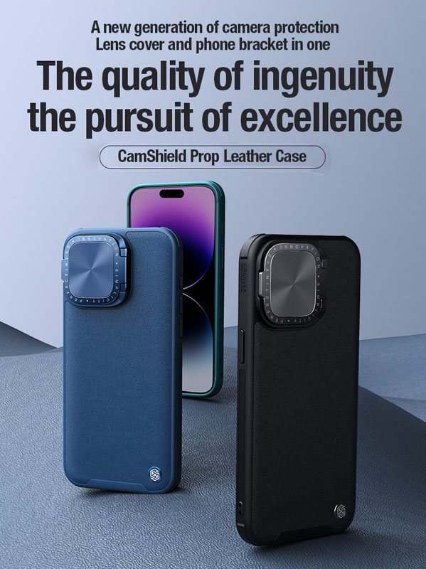 خرید گارد چرمی کمرا استند نیلکین iPhone 15 Pro مدل CamShield Prop Leather