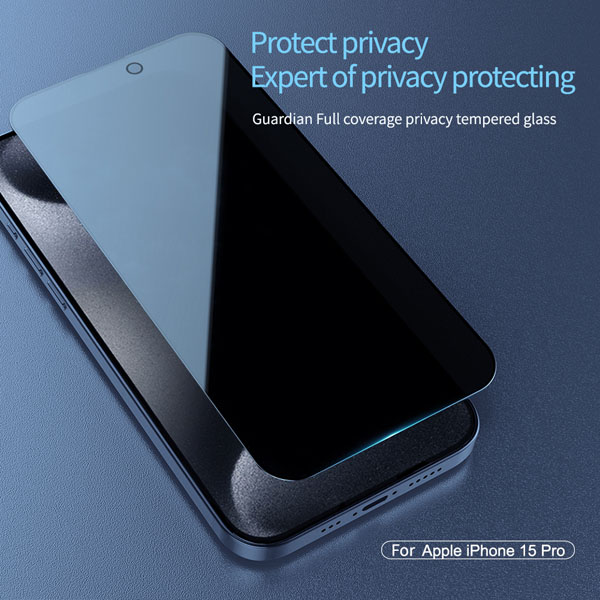 خرید گلس شیشه ای حریم شخصی با ابزار نصب iPhone 15 Pro نیلکین مدل Guardian Full Coverage Privacy