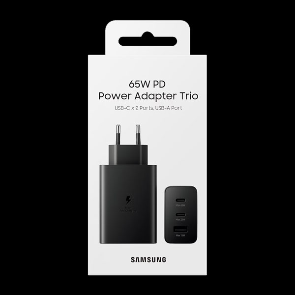 خرید شارژر سریع دیواری 65W اصلی سامسونگ با سه پورت خروجی Samsung 65W Power Adapter Trio