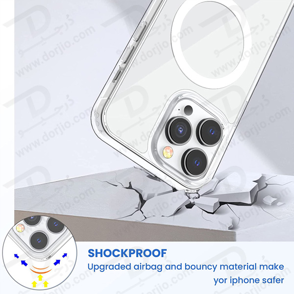 خرید قاب کریستالی شفاف مگنتی مگ سیف iPhone 15 Pro