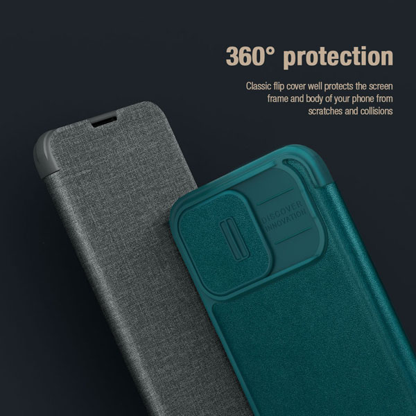 خرید کیف چرم و پارچه نیلکین iPhone 15 Pro Max مدل Qin Pro Plain Leather + Cloth Case