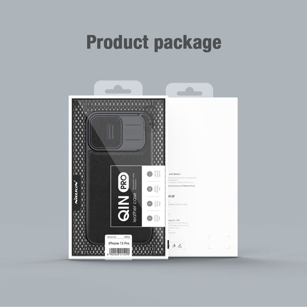 خرید کیف چرم و پارچه نیلکین iPhone 15 Pro مدل Qin Pro Plain Leather + Cloth Case