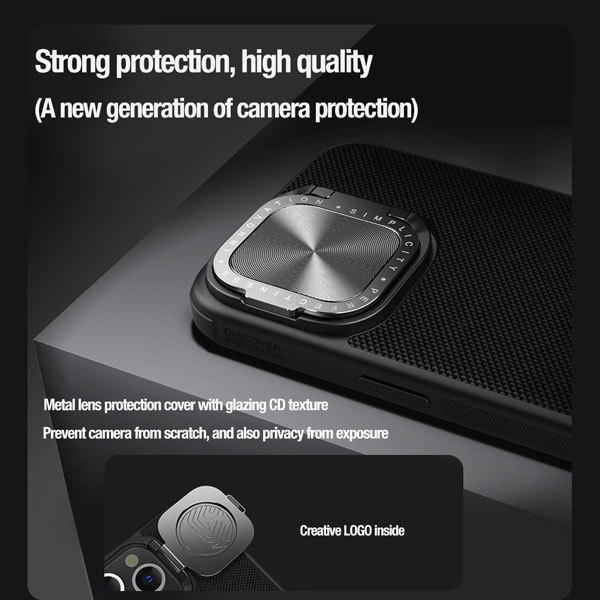 خرید گارد ضد ضربه مگنتی کمرا استند نیلکین iPhone 15 Pro Max مدل Textured Prop Magnetic