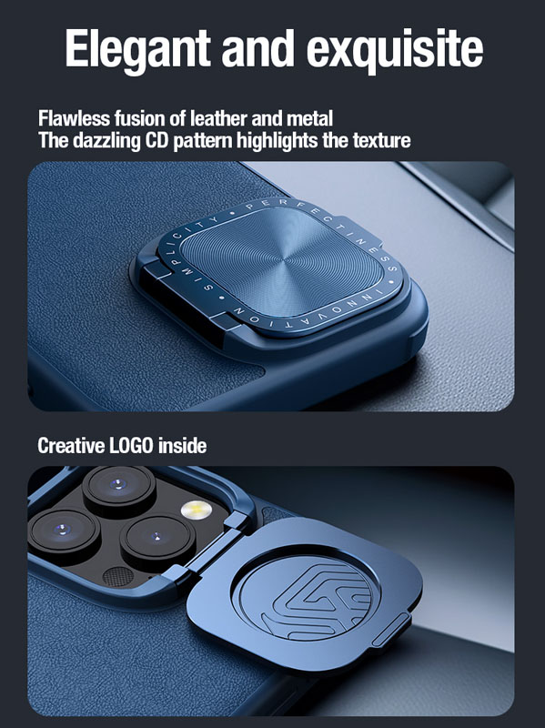 خرید گارد چرمی مگنتی کمرا استند نیلکین iPhone 15 مدل CamShield Prop Leather Magnetic