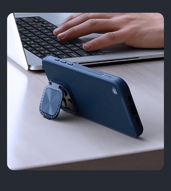 خرید گارد چرمی مگنتی کمرا استند نیلکین iPhone 15 مدل CamShield Prop Leather Magnetic