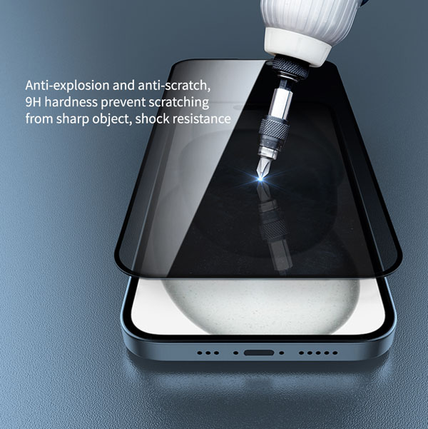 خرید گلس شیشه ای حریم شخصی با ابزار نصب iPhone 15 Plus نیلکین مدل Guardian Full Coverage Privacy