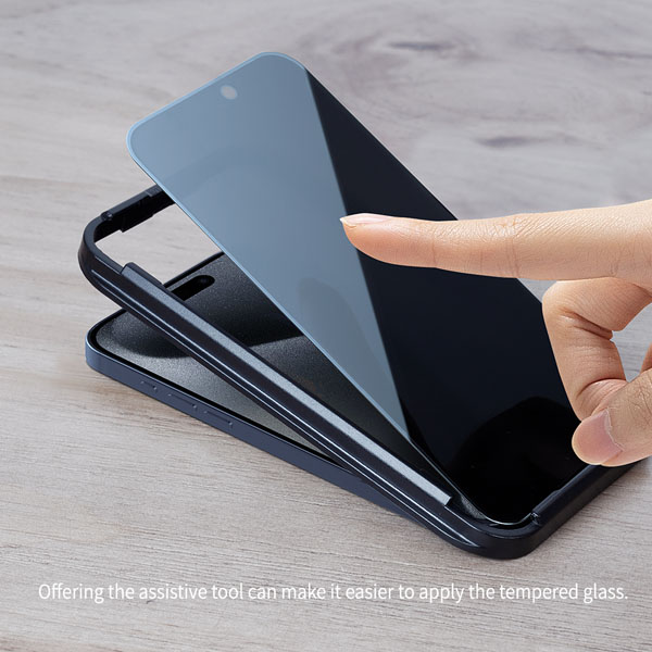 خرید گلس شیشه ای حریم شخصی با ابزار نصب iPhone 15 Pro Max نیلکین مدل Guardian Full Coverage Privacy