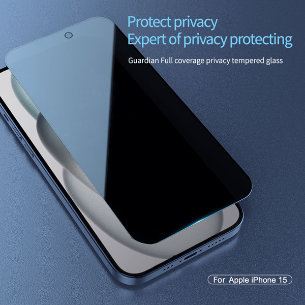 خرید گلس شیشه ای حریم شخصی با ابزار نصب iPhone 15 نیلکین مدل Guardian Full Coverage Privacy