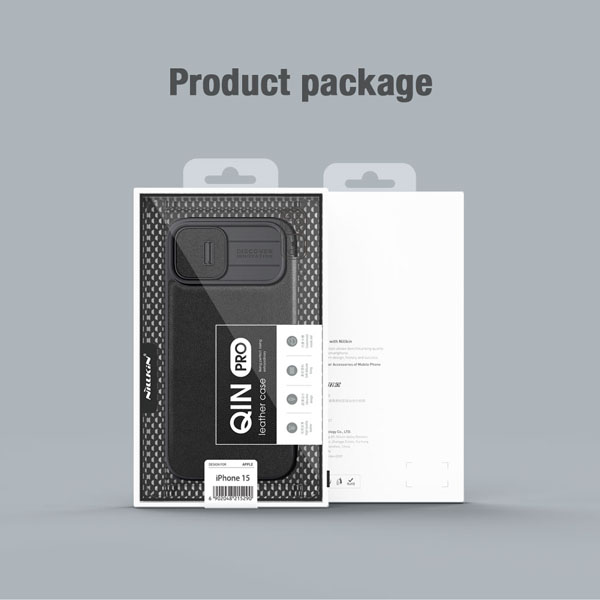 خرید کیف چرم و پارچه نیلکین iPhone 15 مدل Qin Pro Plain Leather + Cloth Case