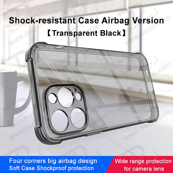 خرید قاب ژله ای شفاف ایربگ دار با محافظ دوربین iPhone 15 Pro Max