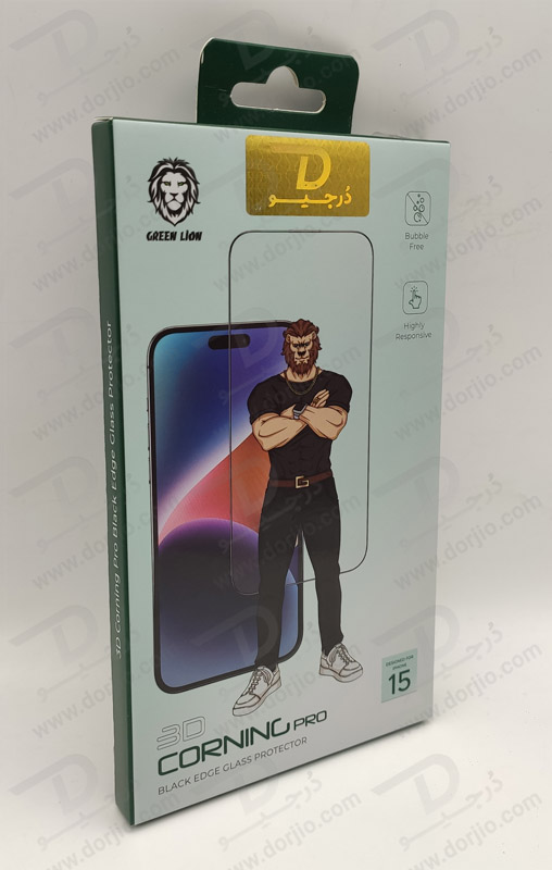 خرید گلس 3D شفاف iPhone 15 Pro Max برند Green Lion مدل Corning Pro