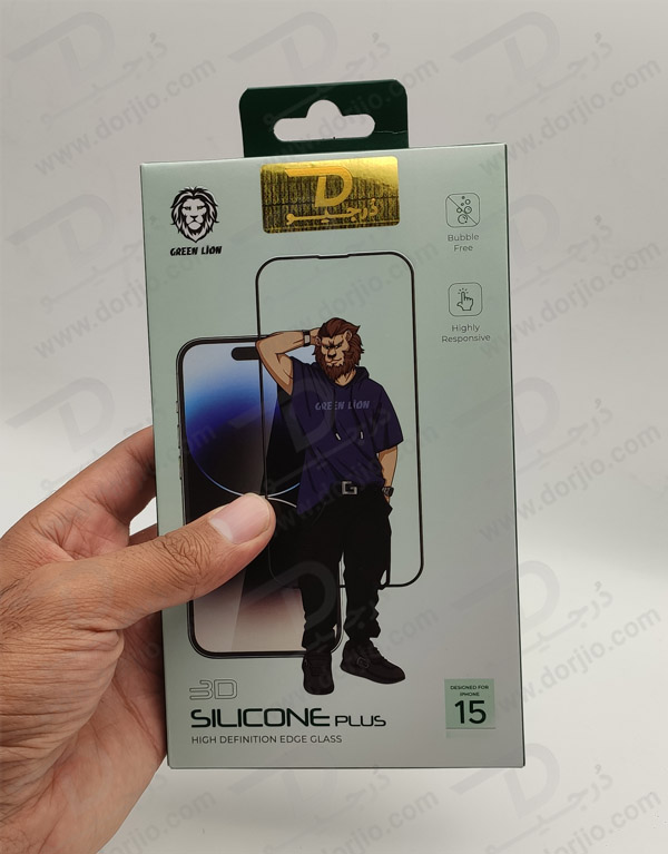 خرید گلس شفاف سیلیکون پلاس iPhone 15 Pro Max برند Green Lion مدل 3D Silicone Plus