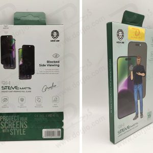 خرید گلس شیشه ای مات حریم شخصی iPhone 15 Pro Max مارک Green Lion مدل 9H Steve Matte Privacy