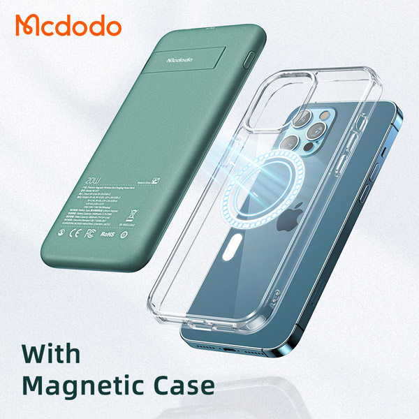 خرید پاور بانک 10 هزار وایرلس مگ سیف Mcdodo MC-877 پایه دار به همراه کابل شارژ