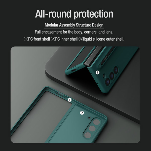 خرید قاب سیلیکونی با اسلات قلم Samsung Galaxy Z Fold 5 مارک نیلکین مدل Flex Pure Fold