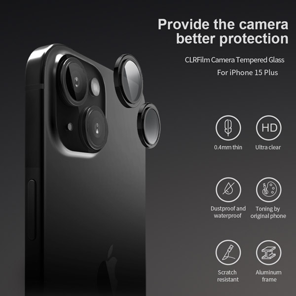 خرید محافظ لنز رینگی iPhone 15 Plus همراه با ابزار نصب مارک نیلکین مدل CLR Film