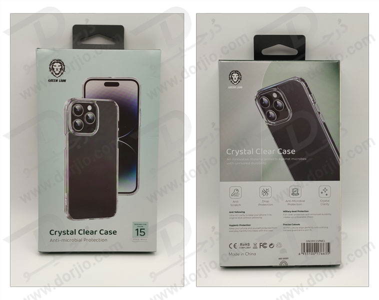 خرید کاور کریستالی شفاف iPhone 15 Pro Max مارک Green Lion مدل Crystal Clear