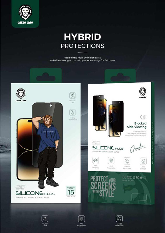 خرید گلس سیلیکون پلاس حریم شخصی iPhone 15 Plus مارک Green Lion مدل 3D Silicone Plus Privacy خرید گلس سیلیکون پلاس حریم شخصی iPhone 15 Plus مارک Green Lion مدل 3D Silicone Plus Privacy