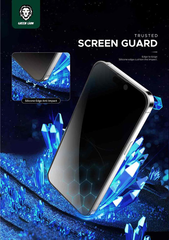 خرید گلس سیلیکون پلاس حریم شخصی iPhone 15 Pro Max مارک Green Lion مدل 3D Silicone Plus Privacy