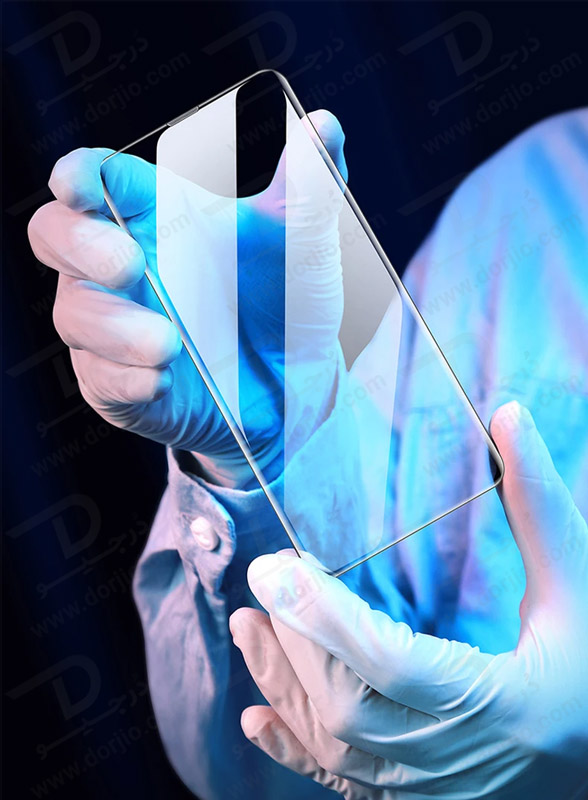 خرید گلس شیشه ای تمام شفاف iPhone 15 Pro Max با ابزار مخصوص نصب مارک XUNDD سری AXE