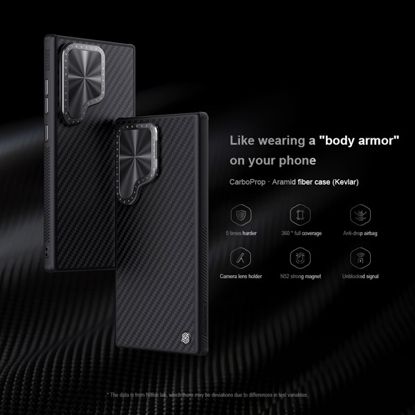 خرید قاب ضد ضربه Kevlar کمرا استند نیلکین Samsung Galaxy S24 Ultra مدل CarboProp