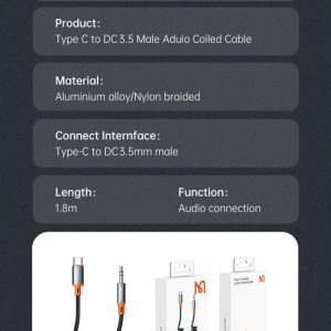 خرید کابل تبدیل فنری Type-C به جک 3.5mm هدفون AUX مارک مک دودو Mcdodo CA-0900 طول 1.8 متر