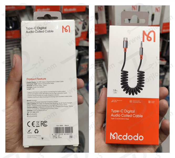 خرید کابل تبدیل فنری Type-C به جک 3.5mm هدفون AUX مارک مک دودو Mcdodo CA-0900 طول 1.8 متر 1