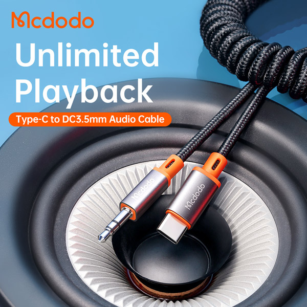 خرید کابل تبدیل فنری Type-C به جک 3.5mm هدفون AUX مارک مک دودو Mcdodo CA-0900 طول 1.8 متر 1