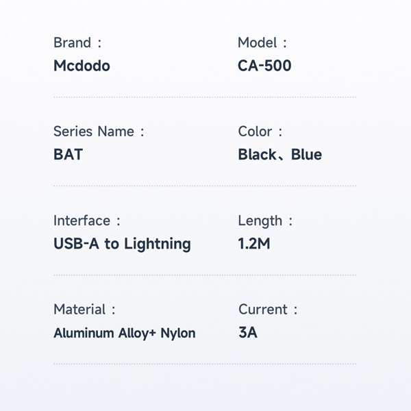 خرید کابل 1.2 متری وات فست شارژ Lightning نمایشگر دیجیتالی مک دودو Mcdodo CA-500