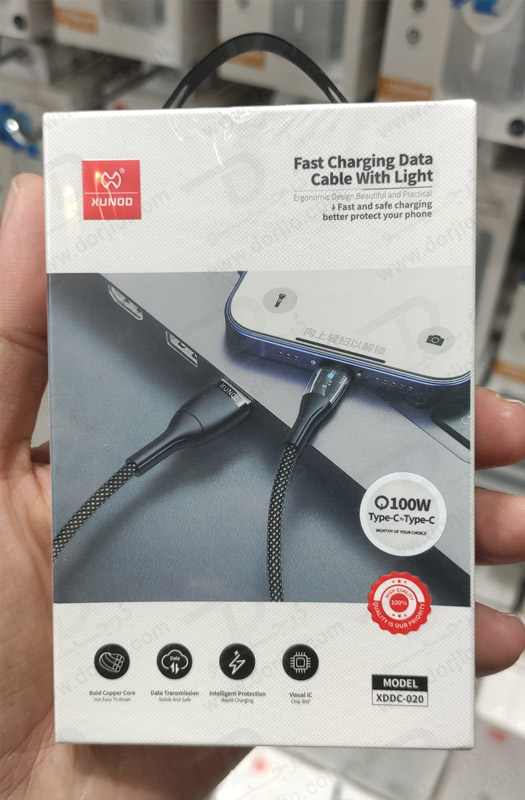 خرید کابل 1.2 متری 100 وات فست شارژ Type-C به Type-C دیجیتالی XUNDD XDDC-020