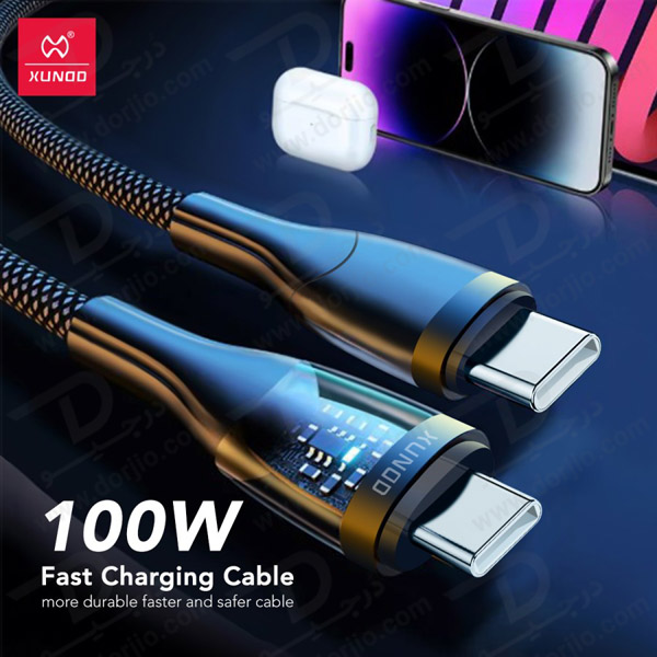 خرید کابل 1.2 متری 100 وات فست شارژ Type-C به Type-C دیجیتالی XUNDD XDDC-020