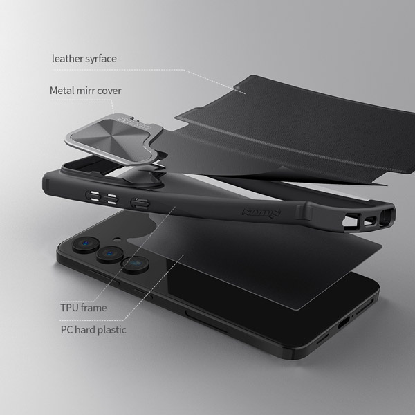 خرید کیف چرمی محافظ دوربین دار Samsung Galaxy S24 مارک نیلکین مدل Qin Prop Leather Case