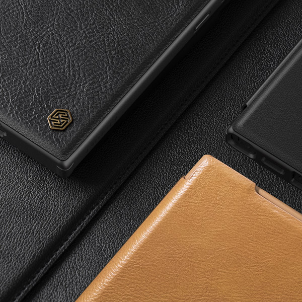 خرید کیف چرمی محافظ دوربین دار Samsung Galaxy S24 مارک نیلکین مدل Qin Prop Leather Case