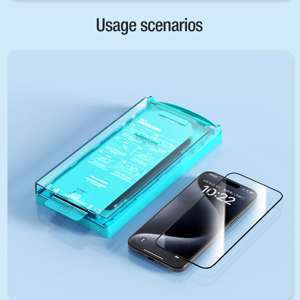 خرید گلس شیشه ای ایربگ دار با ابزار مخصوص نصب iPhone 15 Pro Max برند نیلکین مدل EZ SET