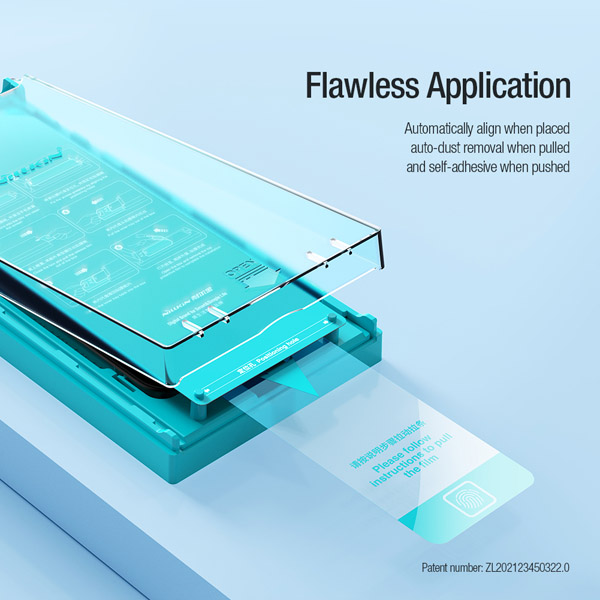 خرید گلس شیشه ای ایربگ دار با ابزار مخصوص نصب iPhone 15 Pro Max برند نیلکین مدل EZ SET