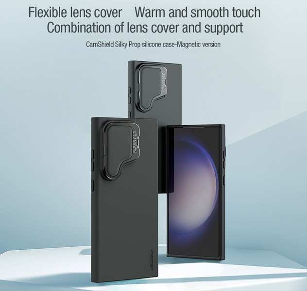 خرید قاب سیلیکونی مگنتی کمرا استند نیلکین Samsung Galaxy S24 Ultra مدل CamShield Silky Prop Silicone Magnetic